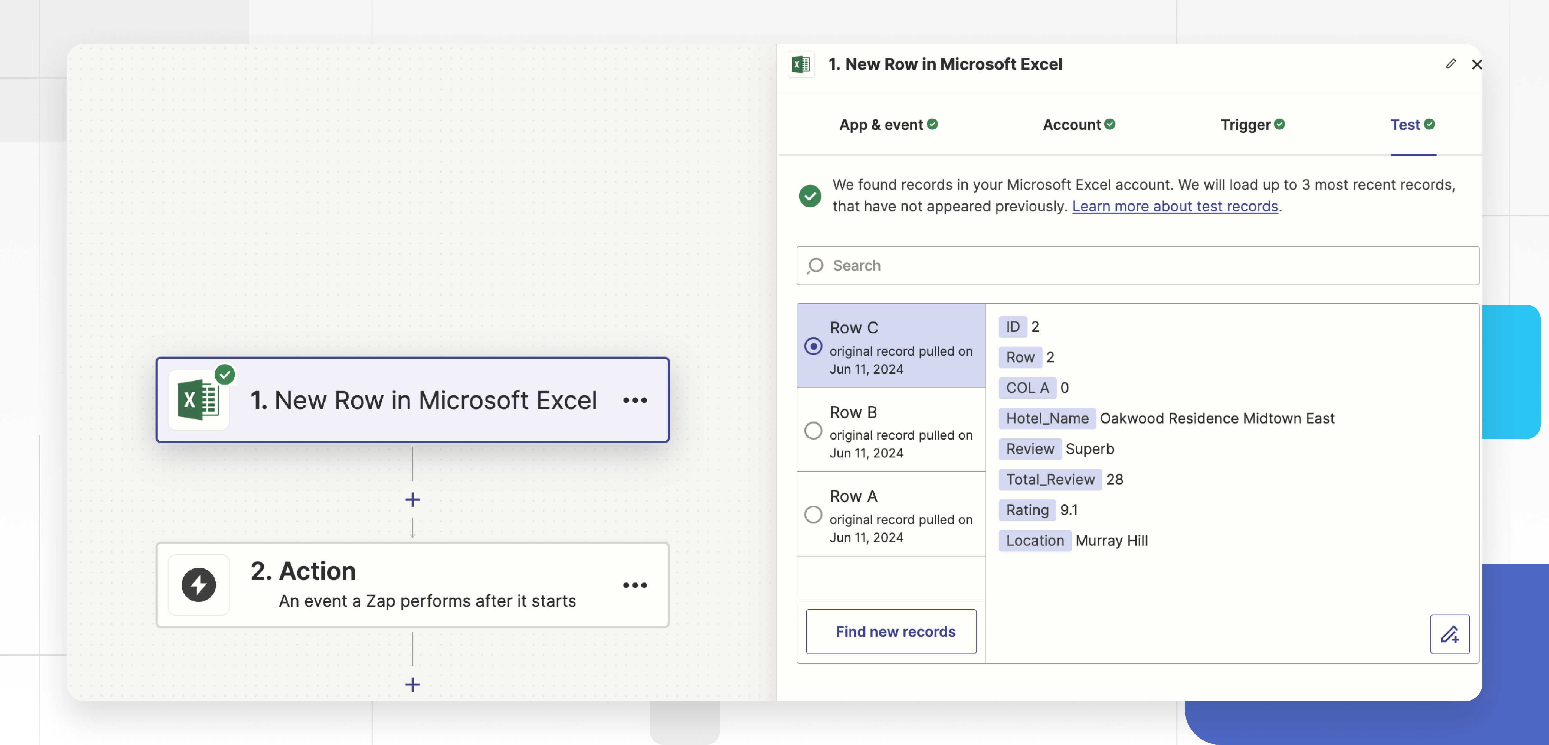 Add an Excel trigger in Zapier